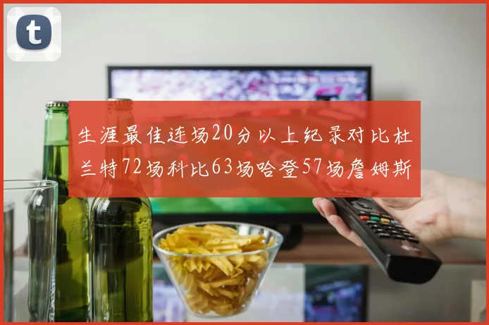 生涯最佳连场20分以上纪录对比杜兰特72场科比63场哈登57场詹姆斯49场